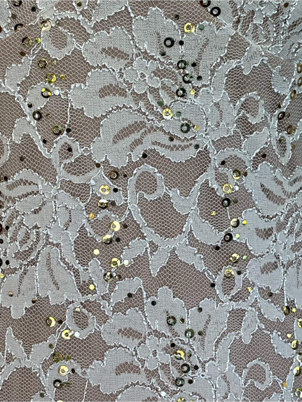Ivory Lace Open-Back Dress, sequins. Morgan & Co. Stretchy. Bridal shower. S-M - Picture 6 of 12